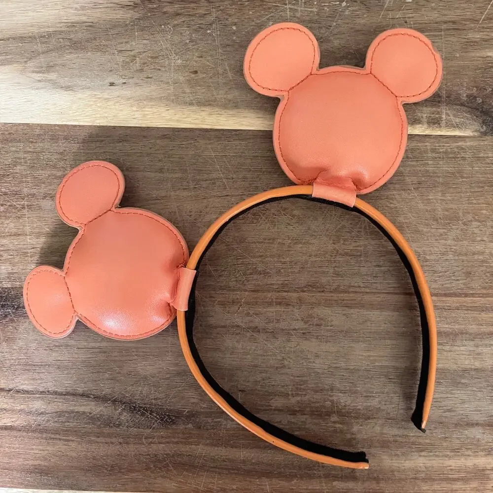 Disney Parks Mickey Mouse HalloweenJack-o-Lantern Headband Faux Leather Pumpkin